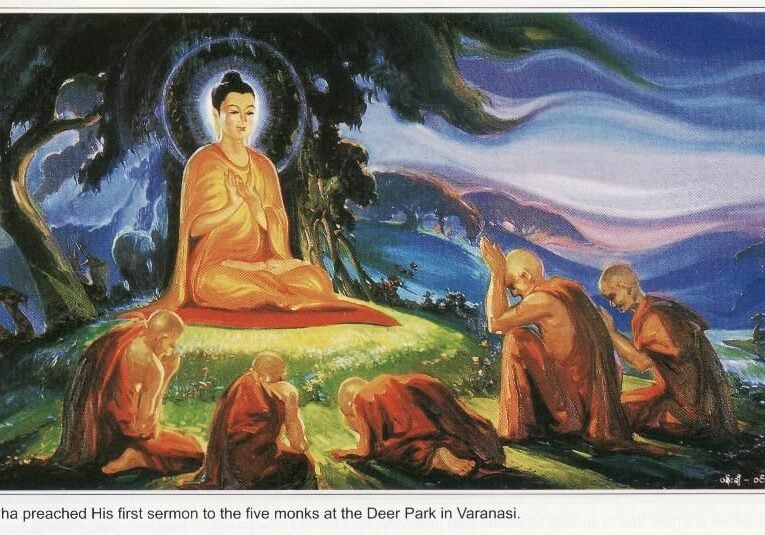 Buddha teaching at Deer Park Shakyamuni Buddha teaching.