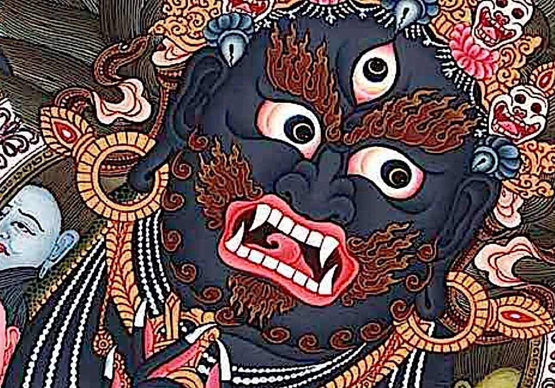 Buddha-Weekly-Black Mahakala face of ferocious wisdom and compassion-Buddhism Black Mahakala is the most iconic of the wrathful Enlightened Deities. He is a ferocious emanation of the Buddha of Compassion Avalokiteshvara or Chenrezig.