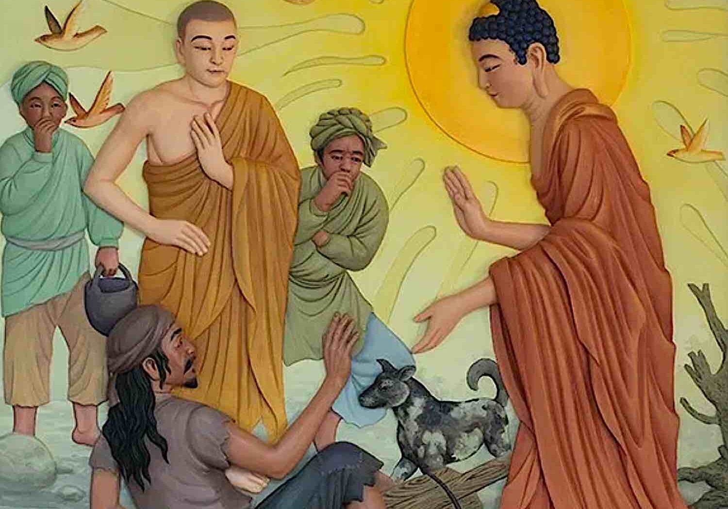 Buddha-Weekly-Buddha and the Untouchable with excrement-Buddhism Buddha comes across the "untouchable" carrying excrement. Buddha treats the "untouchable" as an equal, without pride, and asks him to become one of his monks.