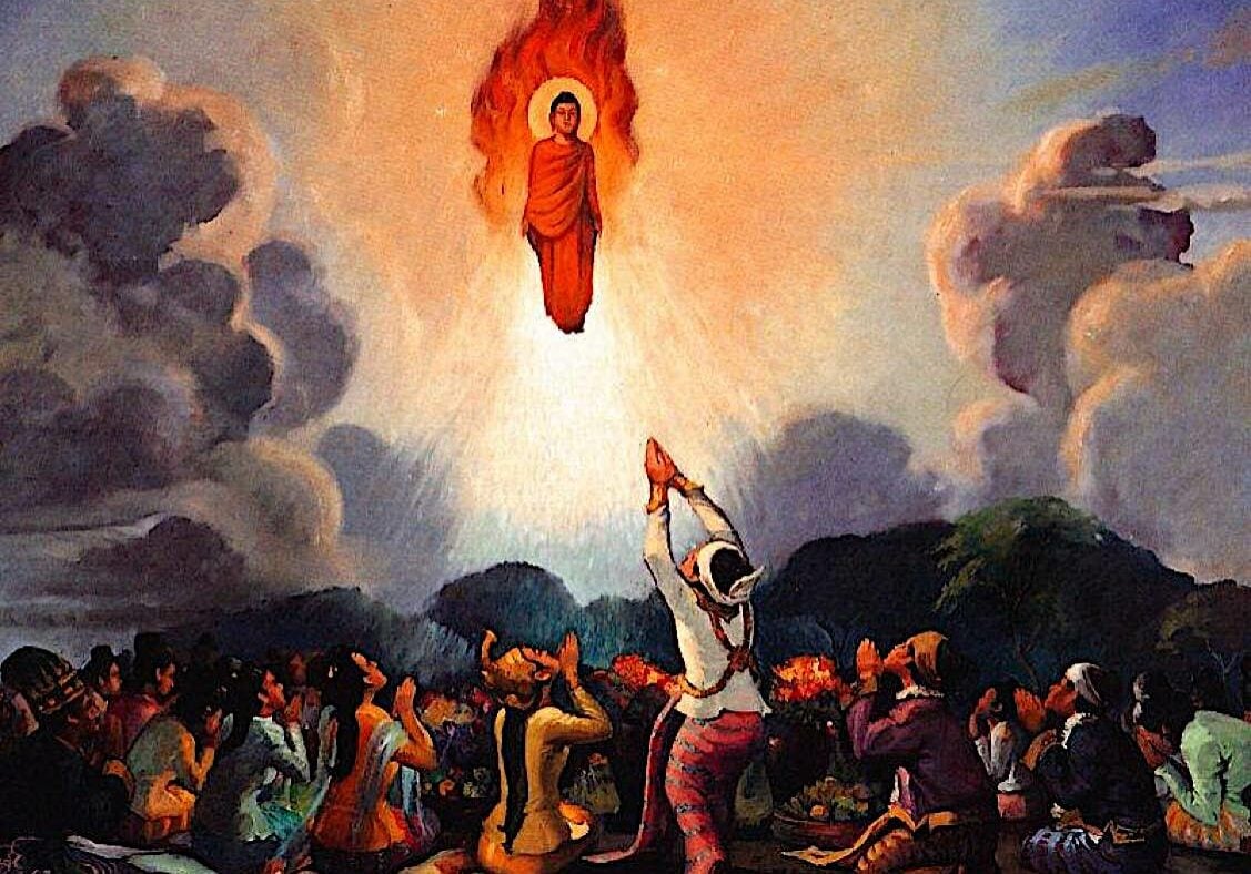 Buddha-Weekly-Buddha flames and water miracle-Buddhism Buddha's miracle of flames and water.