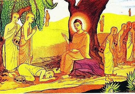 Buddha gives precious teachings to the Bhikkus.