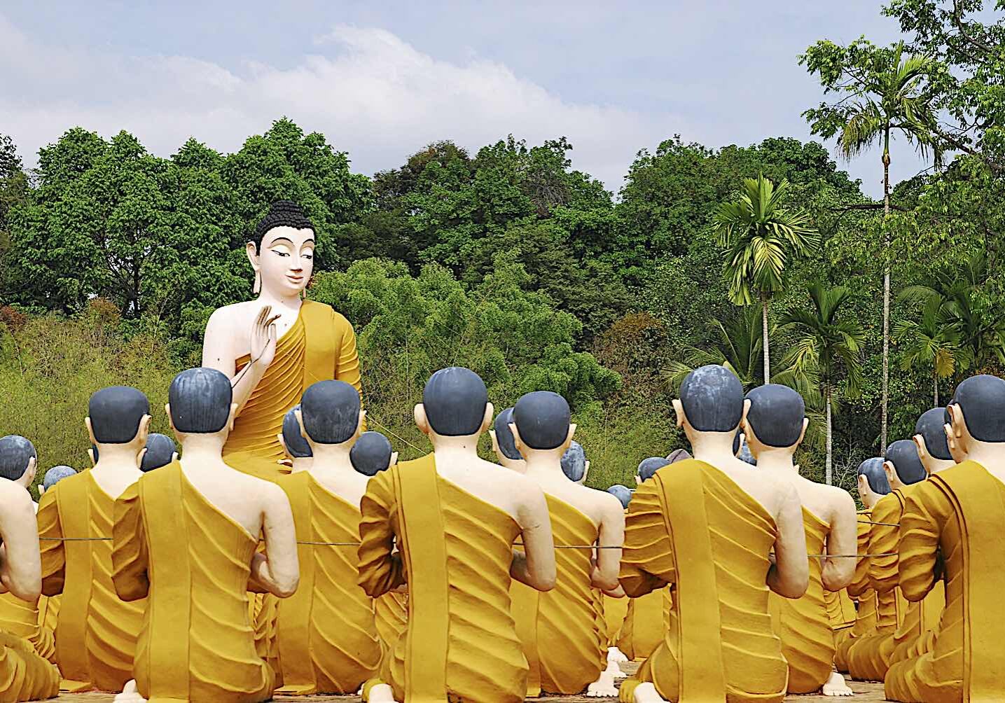 Shakyamuni Gautama Buddha teaching the monks as recorded in Suttas. Statues from Jantaburi Temple iln Thailand.
