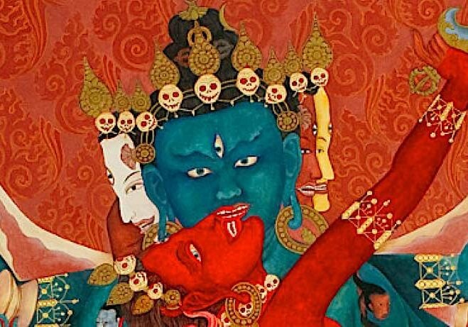 Buddha-Weekly-Close up Heruka and Vajrayogini Highest Yoga Tantra-Buddhism Heruka Chakrasamvara and Vajrayogini, the Highest Yoga Tantra meditational deities. Artwork by Laura Santi