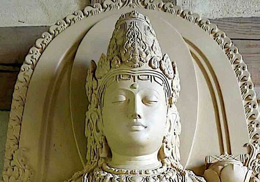 Buddha-Weekly-Face detail from Prajnaparamita statue-Buddhism Close up detail face of Prajnaparamita, Wisdom Mother.
