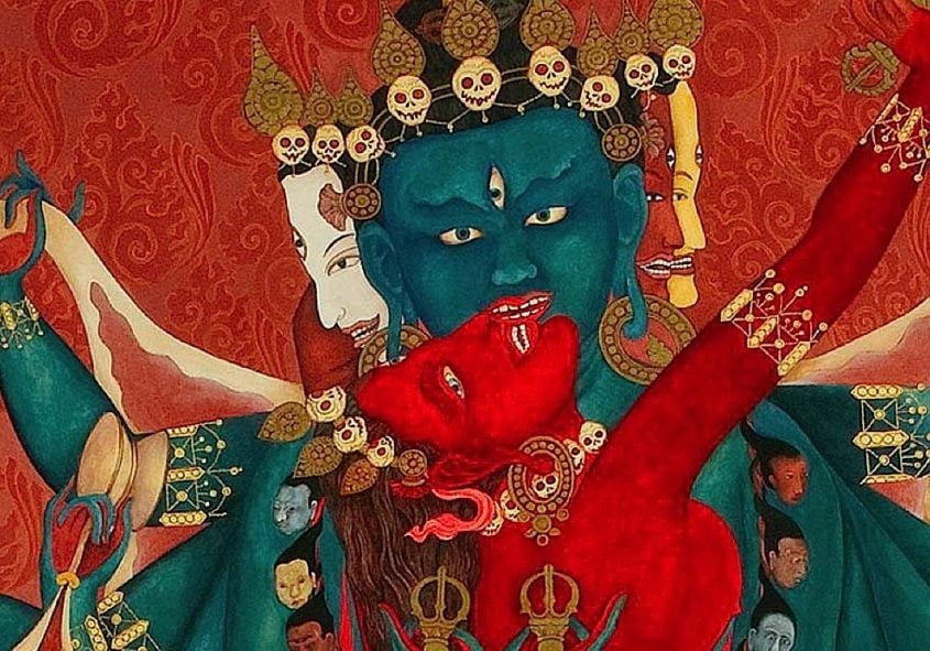 Buddha-Weekly-Feature image Chakrasmvara Heruka in union with Vajrayogini-Buddhism Chakrasamvara Heruka and Vajrayogini are also Highest Yoga Tantra practices. Vajrayogini is an emanation of Tara.