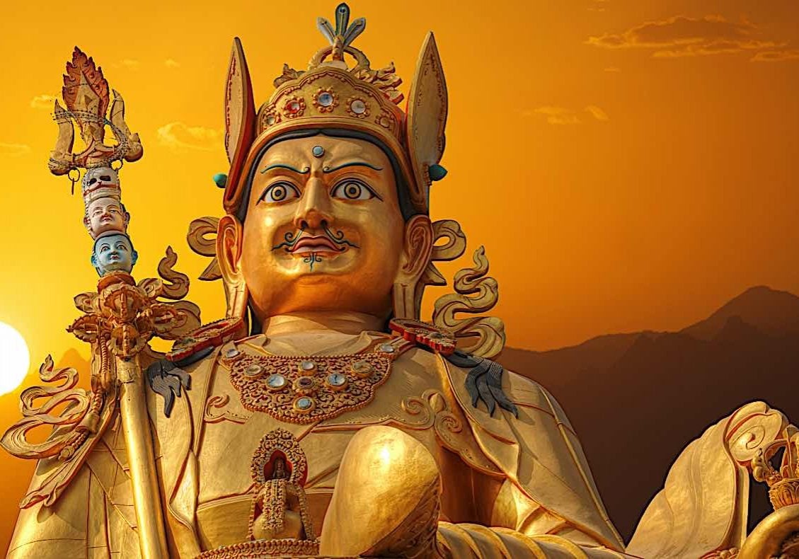 Buddha-Weekly-Guru Rinpoche in Nepal sunset photo Lindrik dreamstime_xxl_123164093-Buddhism Outdoor statue of Guru Rinpoche Padmasambhava in Nepal at sunset.