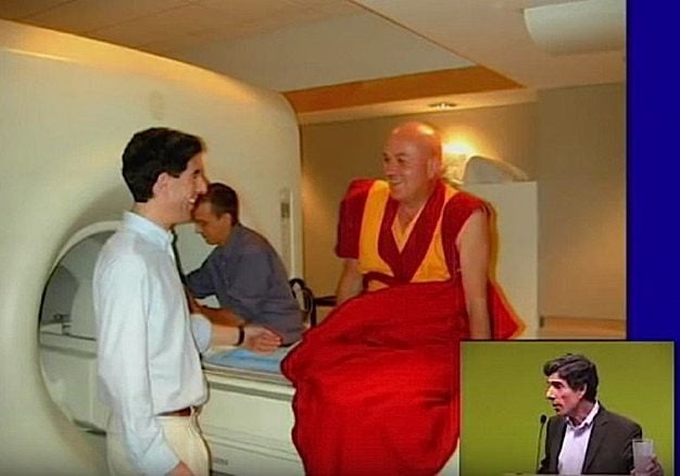 Buddha-Weekly-Monk Matthieu Picard Prepares to Enter MRI for experiment in compassion-Buddhism Matthieu Ricard is still smiling after a grueling, claustrophobic meditation session in an MRI. He is a monk participant in an extensive study on compassion's effect on happiness and health.