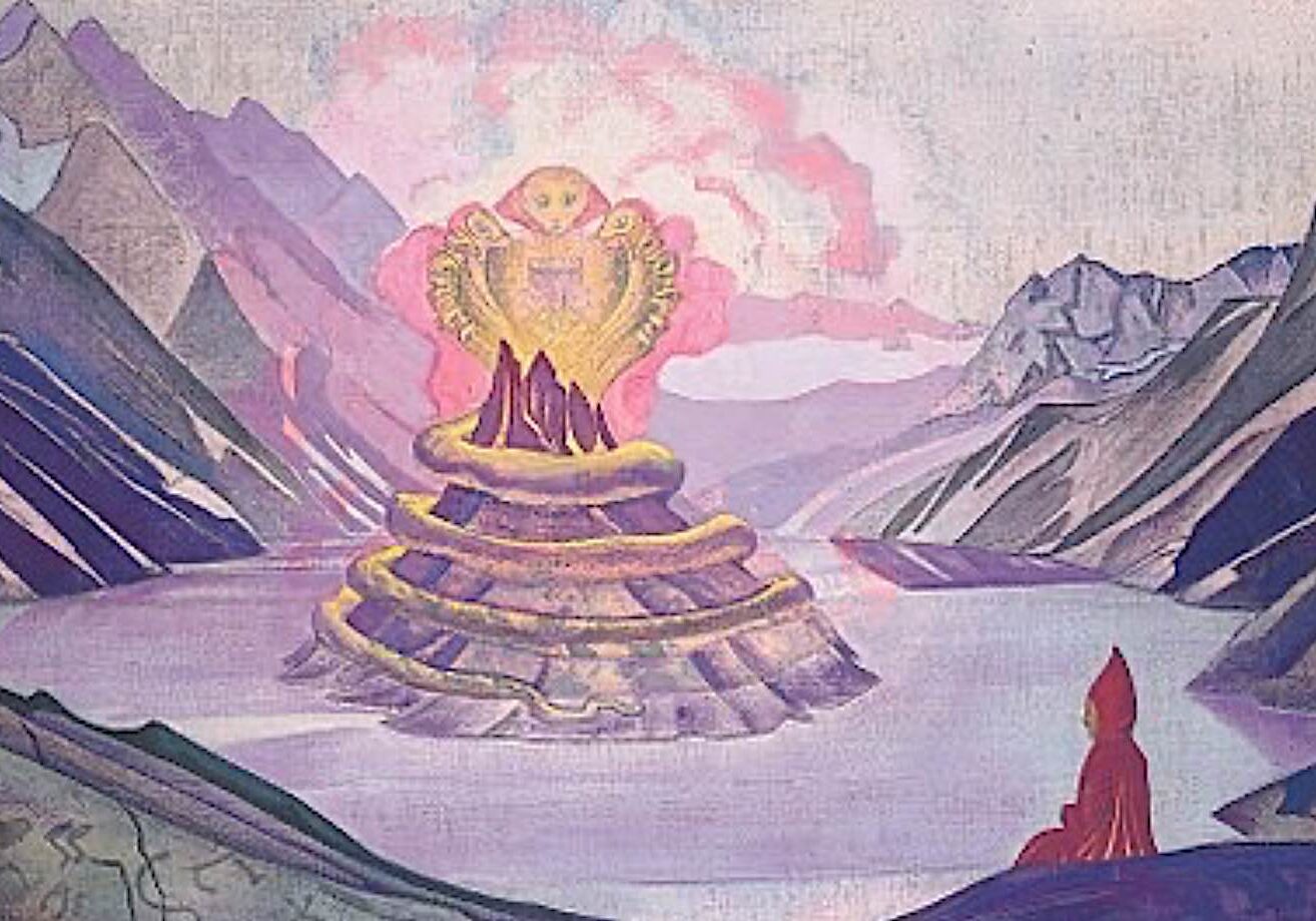 Buddha-Weekly-Nagas emerging from sacred lake by Russian painter Nicholas Roerich-Buddhism Nagas emerging from a sacred lake, painting by Russian artist Nicholas Roerich.