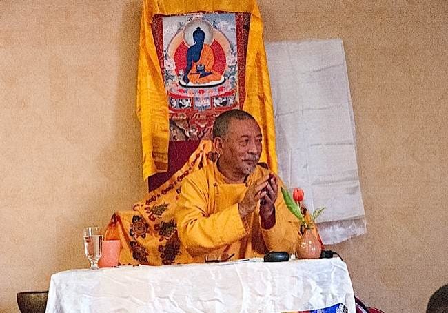 Buddha-Weekly-Zasep Tulku-RInpoche-Teaching-Mahamudra-Retreat-Owen-Sound-Buddhism Zasep Tulku Rinpoche answering questions after Mahamudra teachings in Owen Sound.